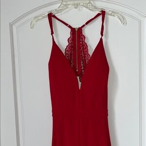 Emerald Sundae Red Lace-Back Jumpsuit
